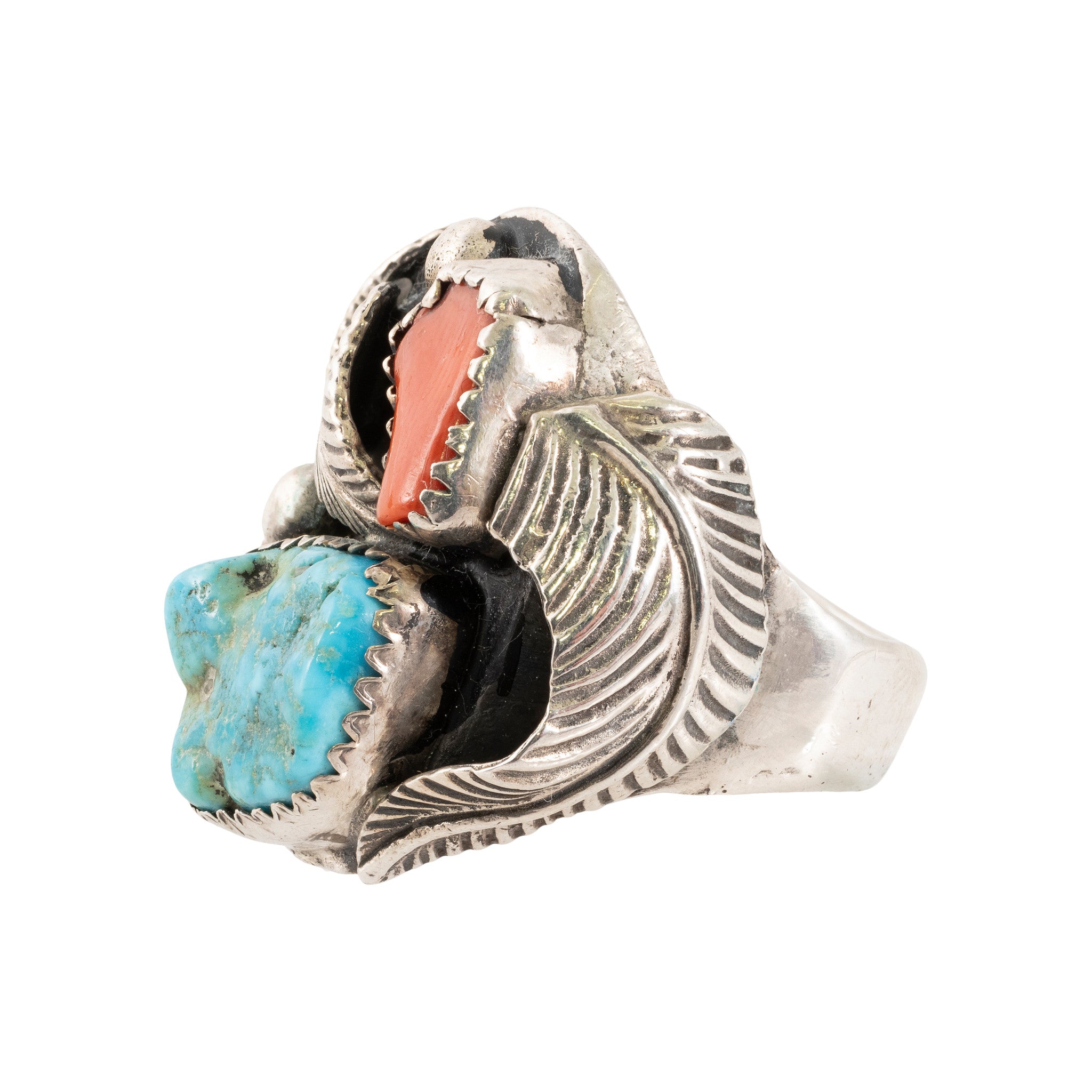Turquoise and Coral Ring
