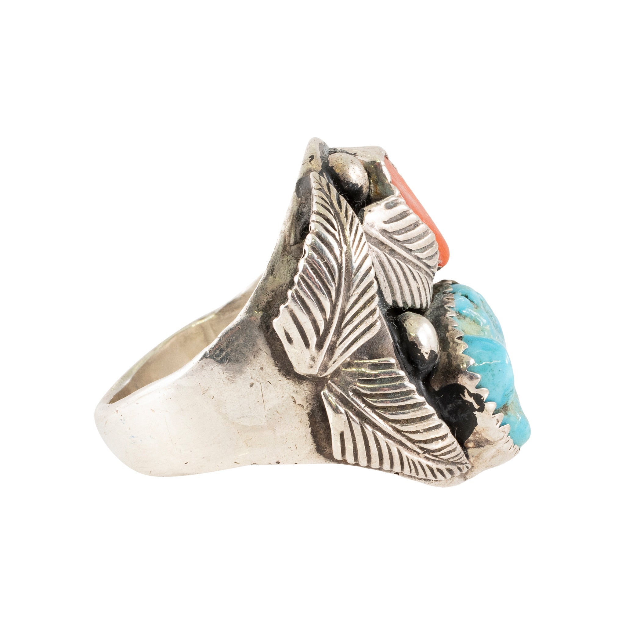 Turquoise and Coral Ring