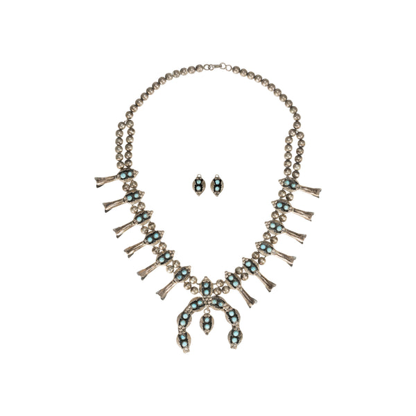 Navajo Turquoise Squash Blossom, Jewelry, Set, Native