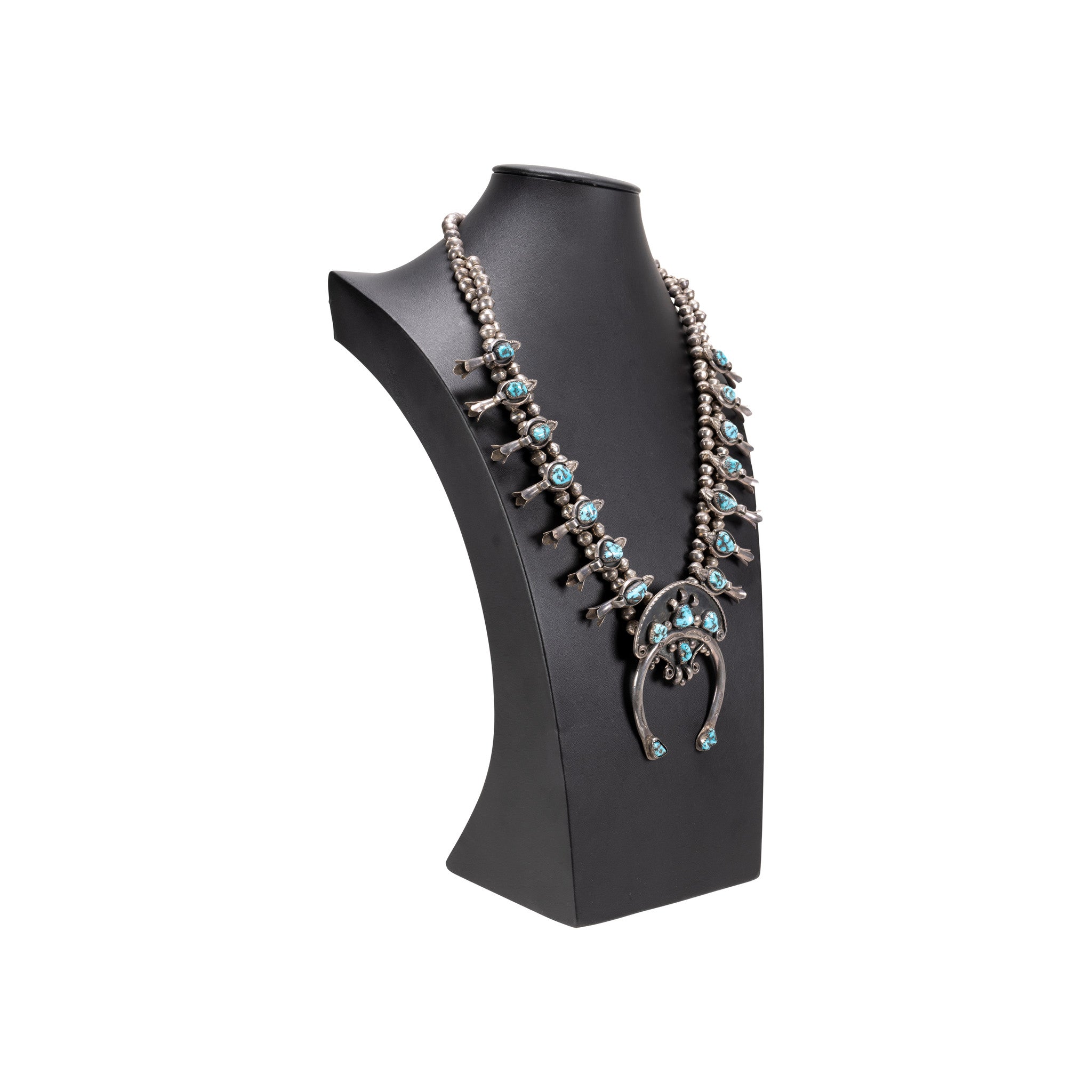Navajo Kingman Squash Blossom Necklace