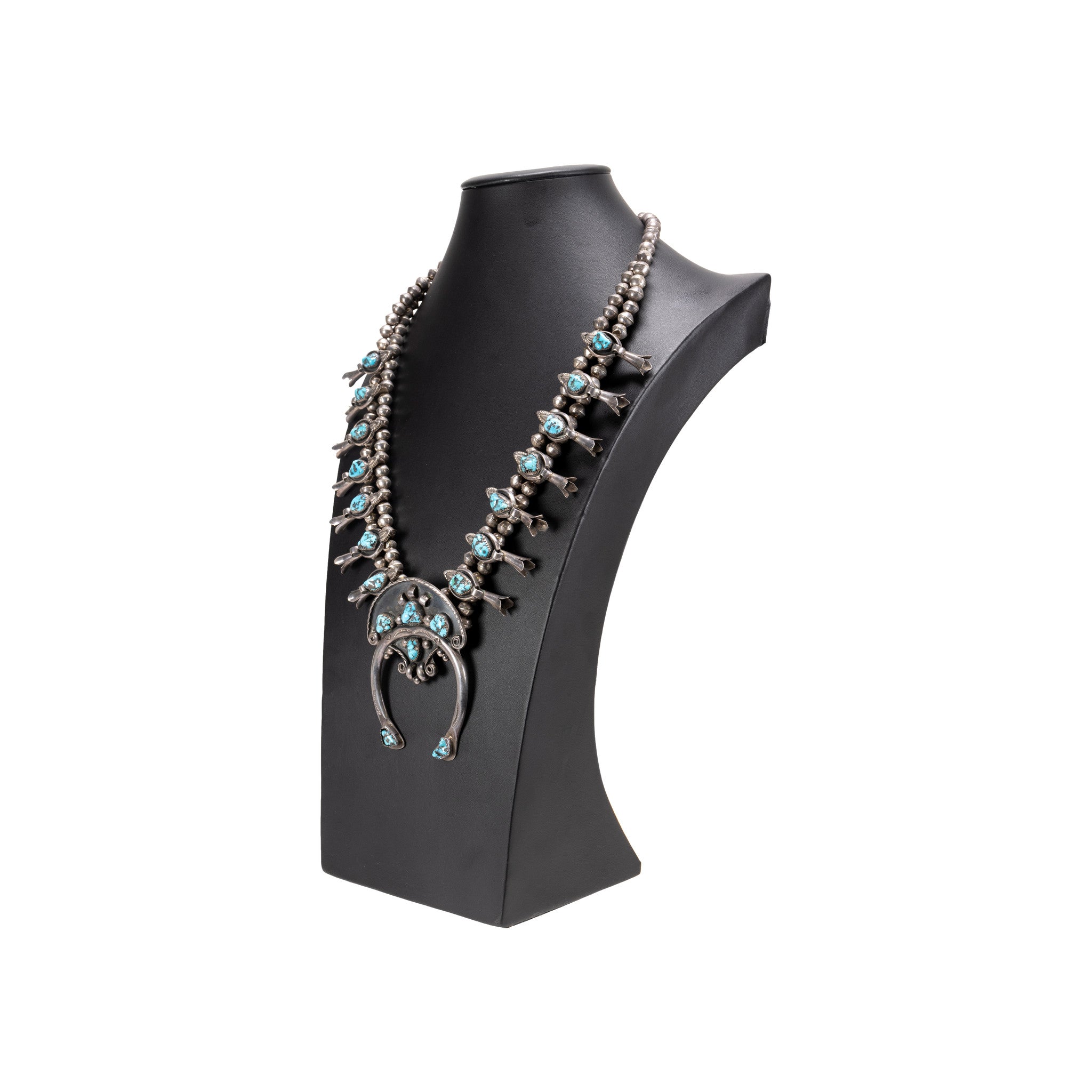 Navajo Kingman Squash Blossom Necklace