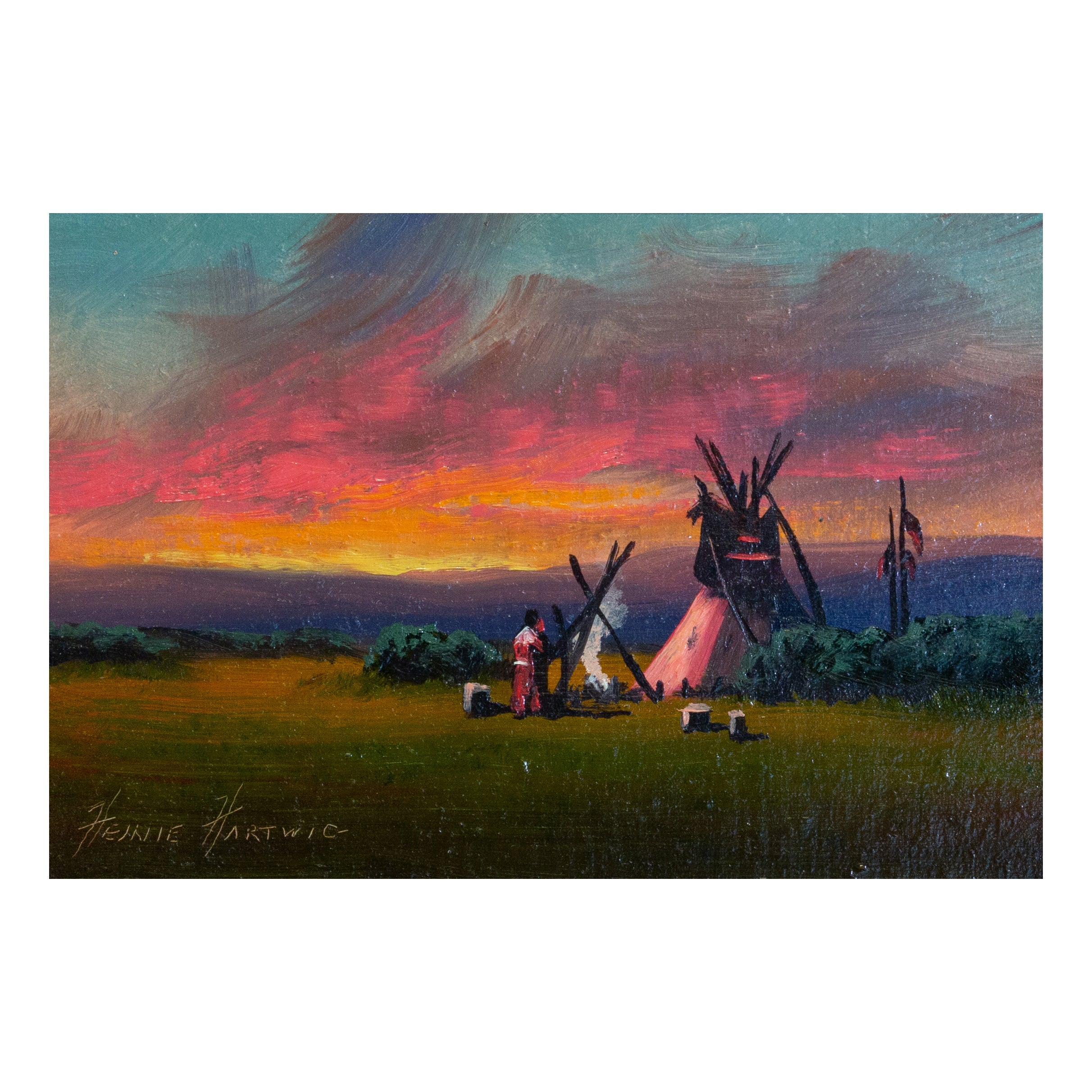Blackfeet Sunset By Heinie Hartwig, Fine Art, Painting, Native American