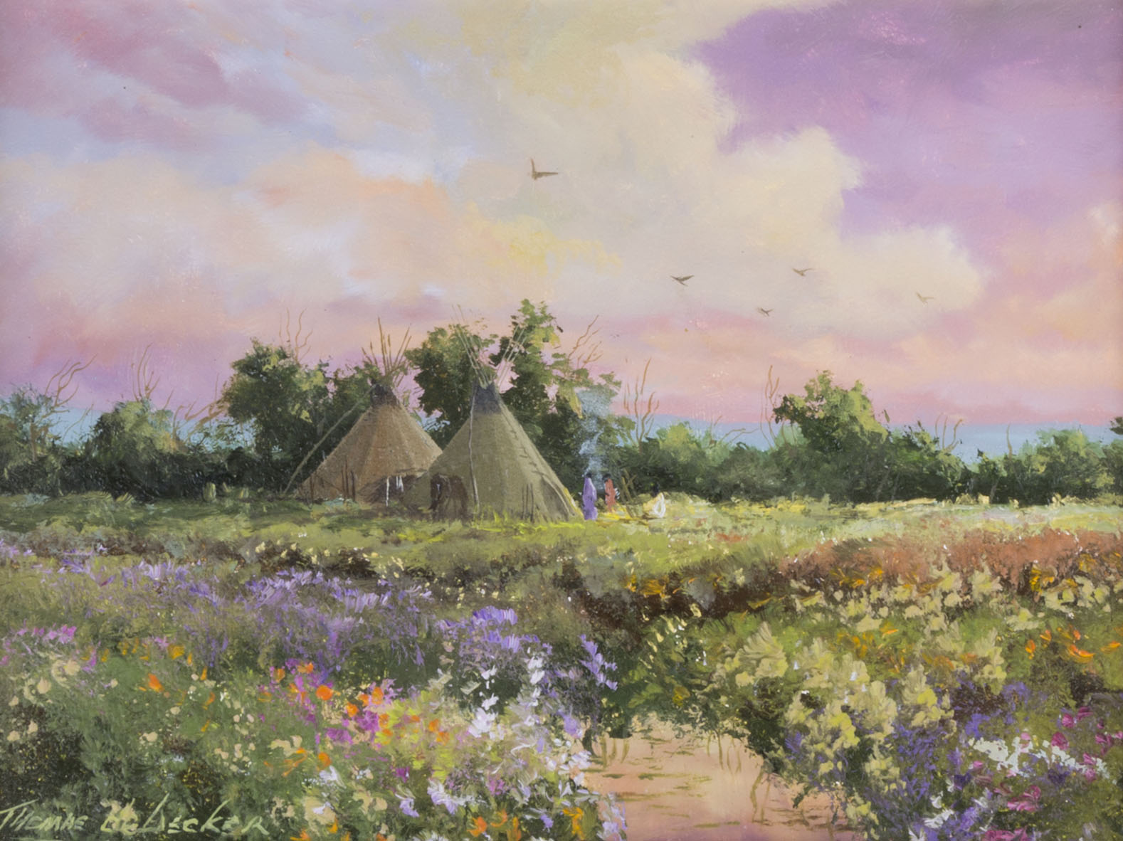 Spring Encampment - Sunset By Thomas deDecker, Fine Art, Painting, Native American