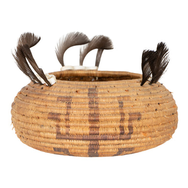 Feathered Pomo Basket, Native, Basketry, Vertical