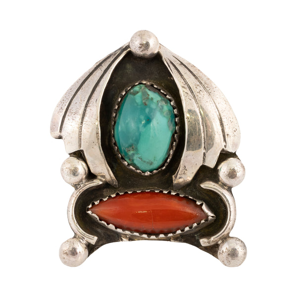 Turquoise and Coral Ring, Jewelry, Ring, Native