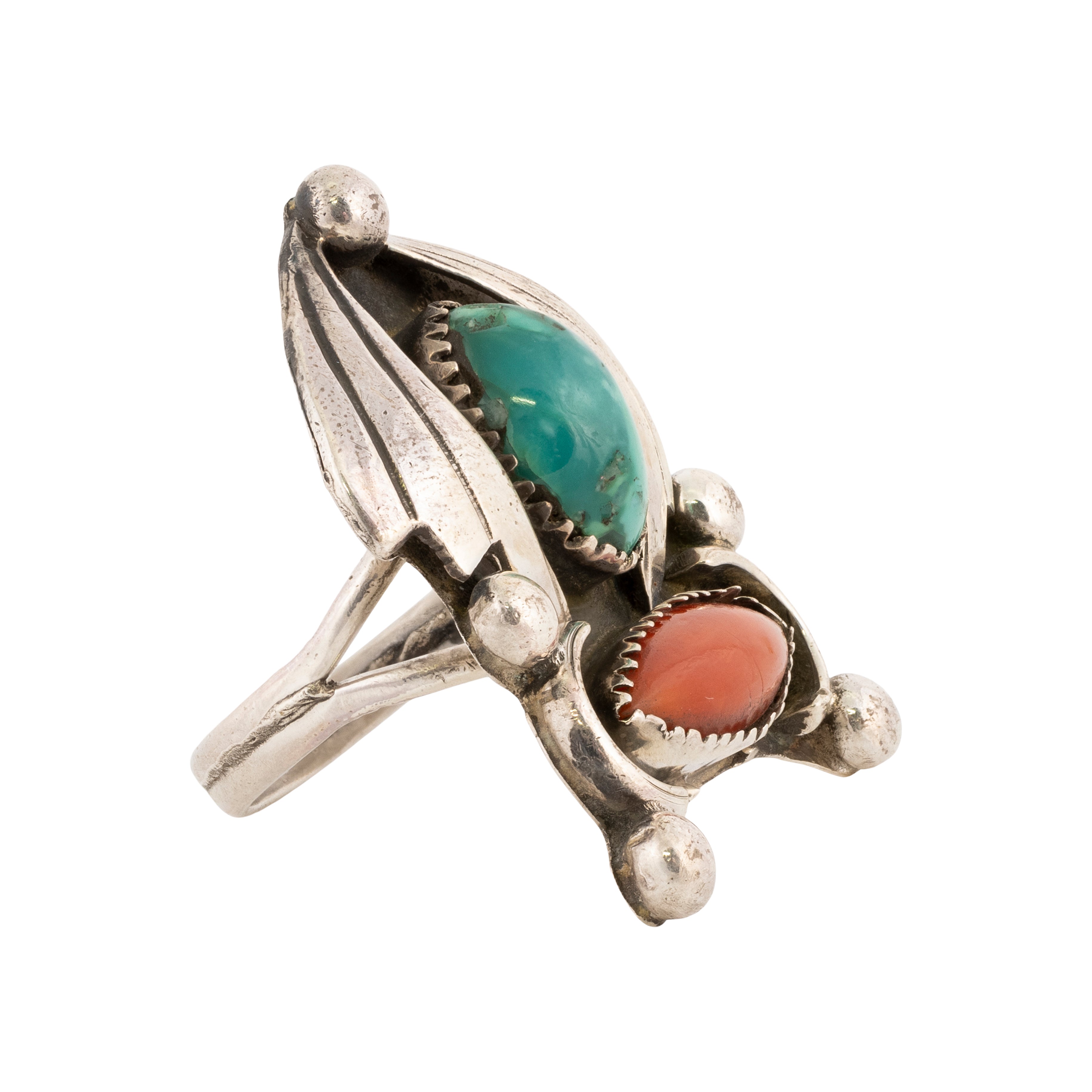 Turquoise and Coral Ring