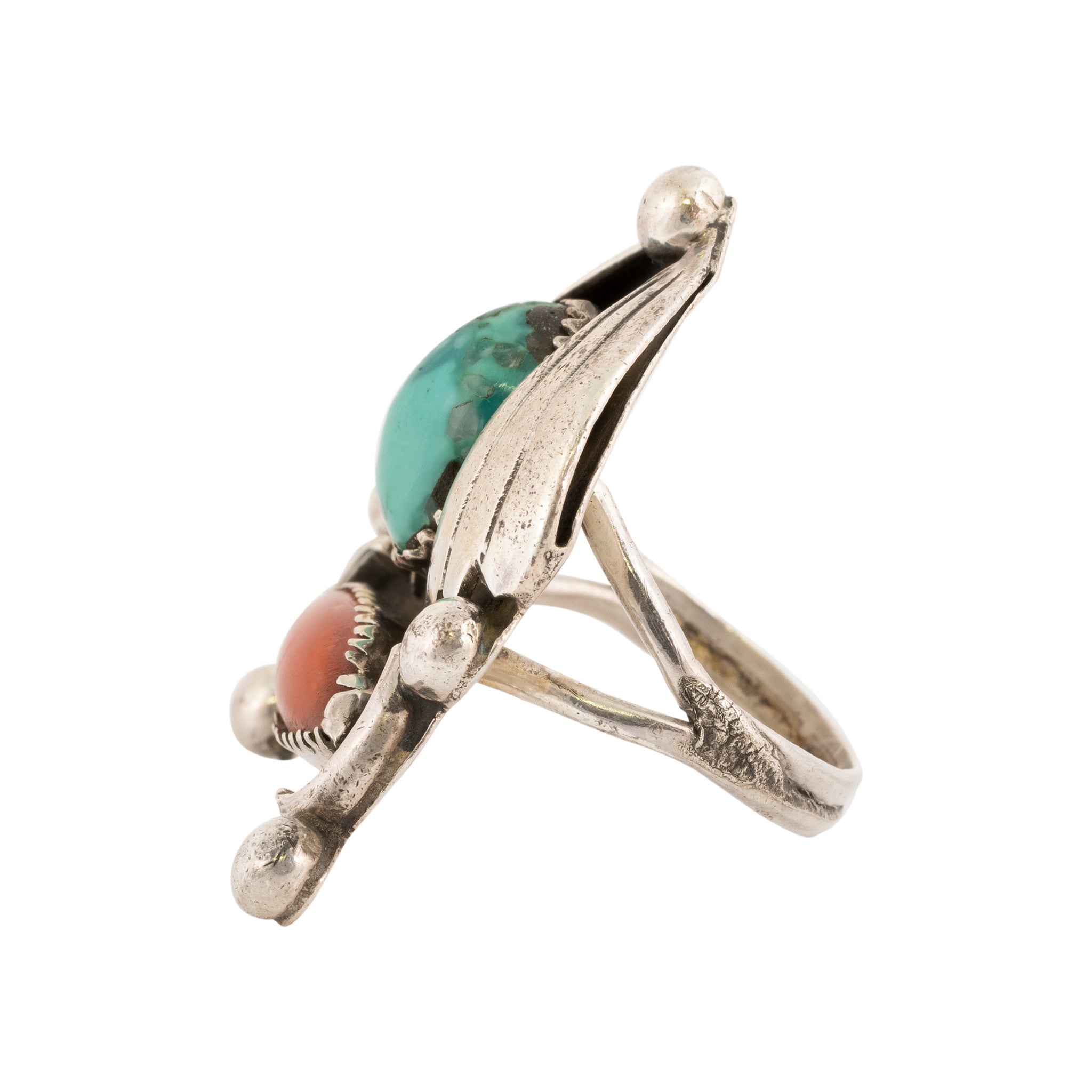 Turquoise and Coral Ring