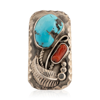 Navajo Turquoise and Coral Ring, Jewelry, Ring, Native