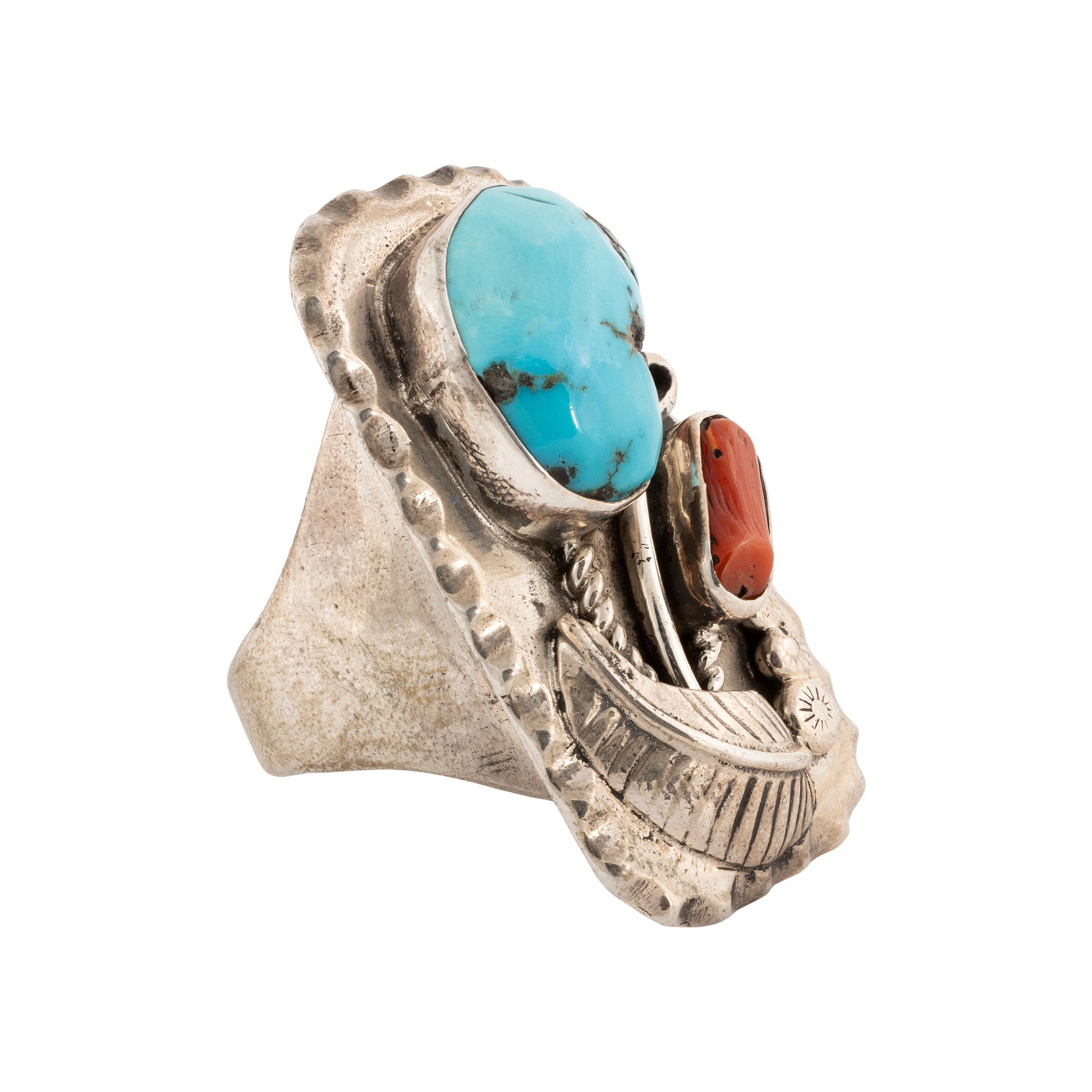 Navajo Turquoise and Coral Ring