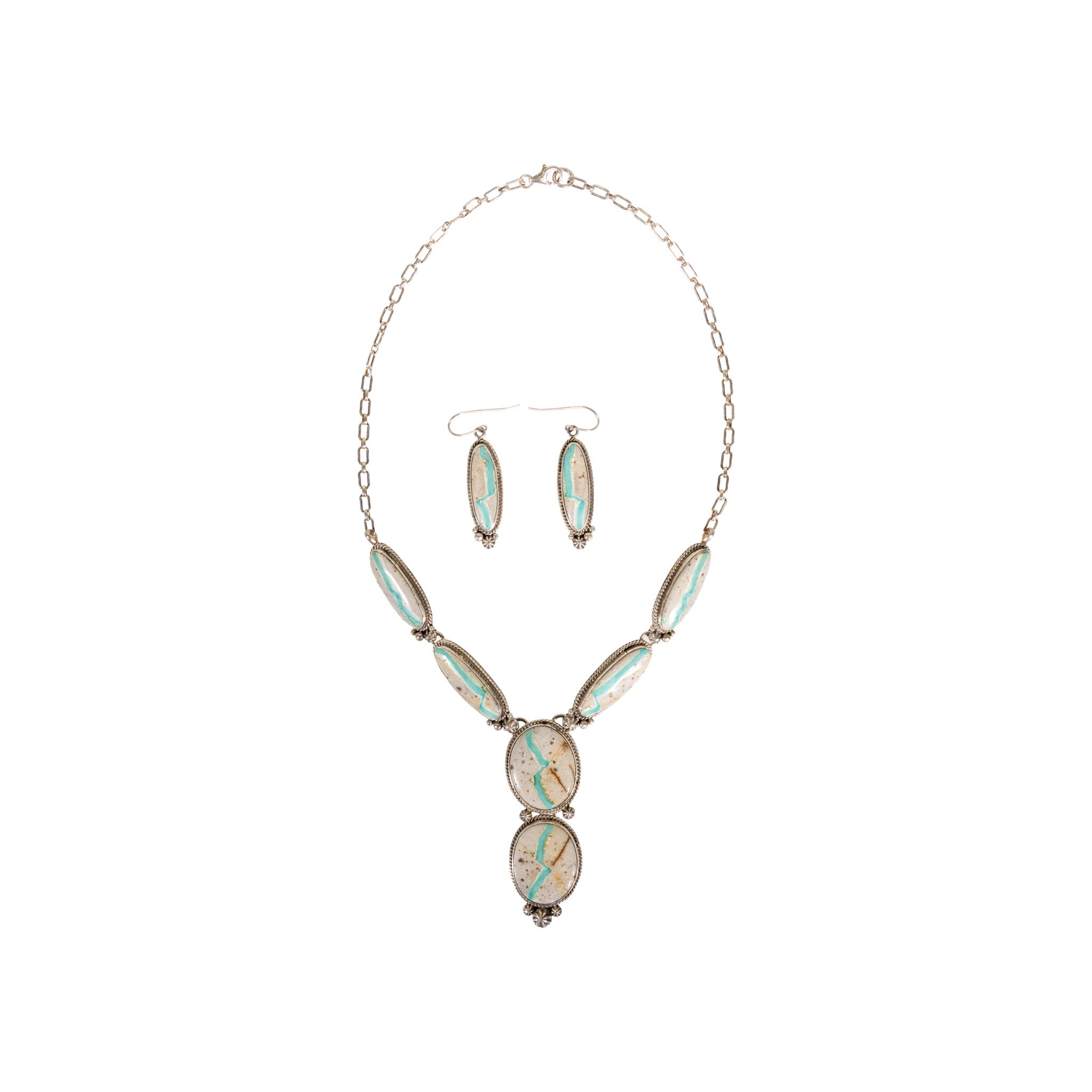 Navajo Ribbon Turquoise Set, Jewelry, Set, Native