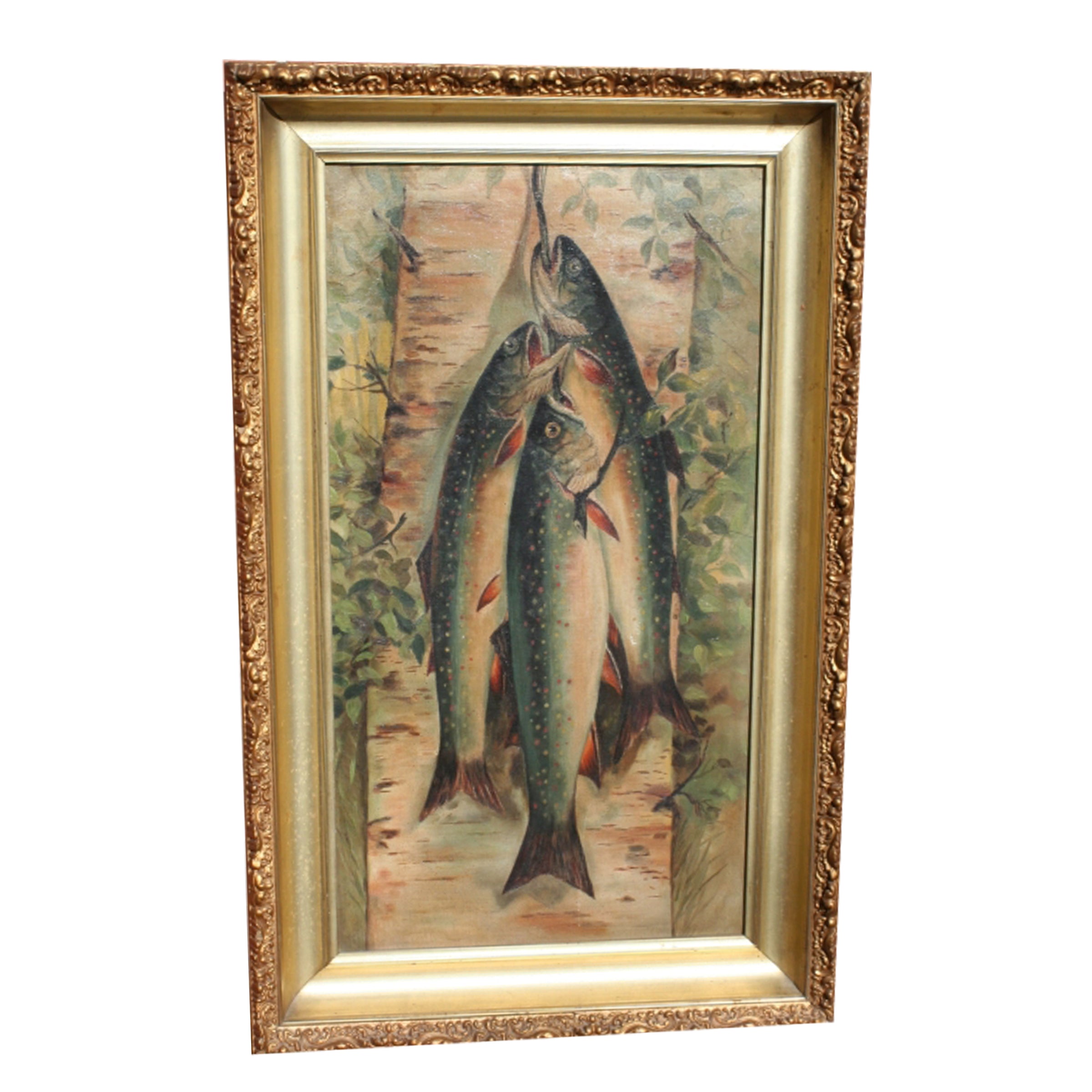 Three Trout Hanging from a Birch Tree