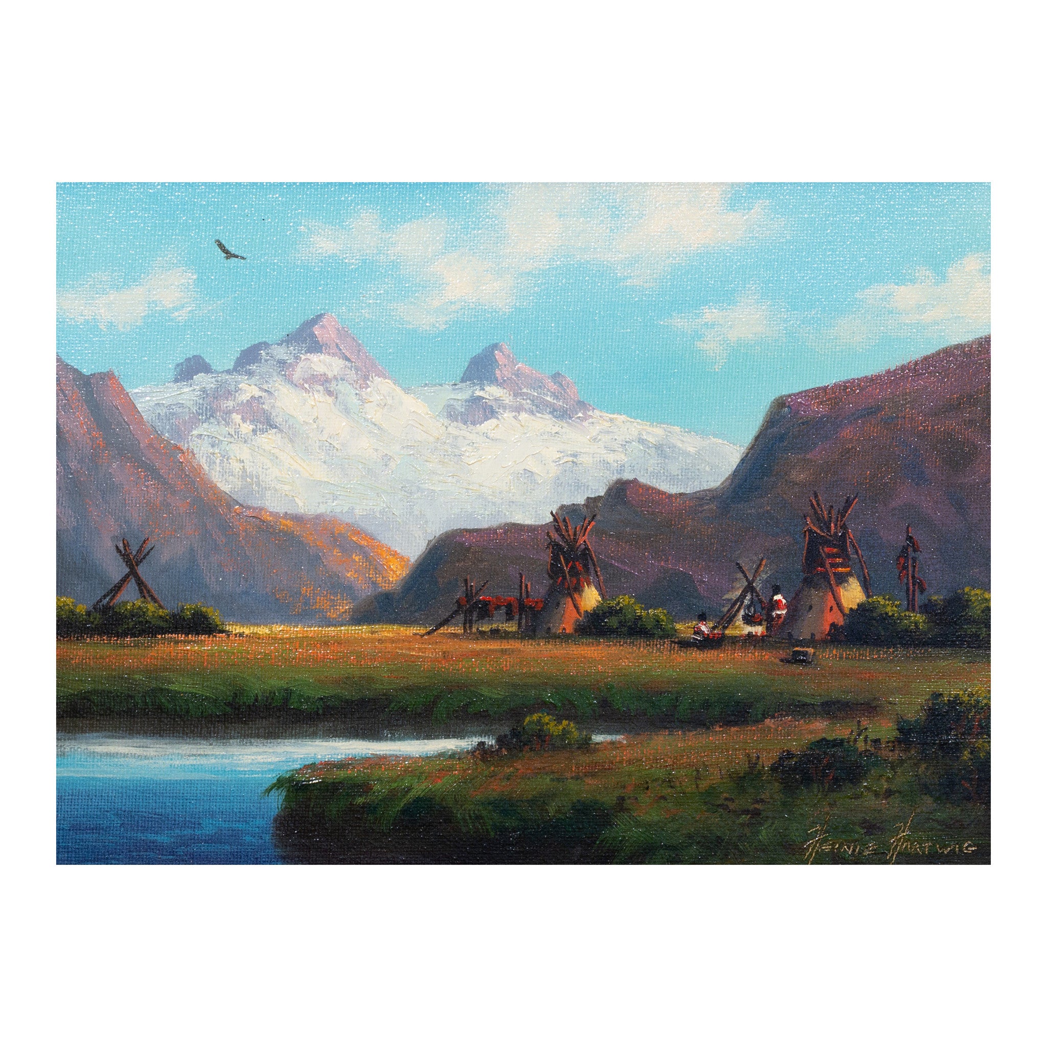 Wyoming Meadow Camp by Heinie Hartwig, Fine Art, Painting, Native American
