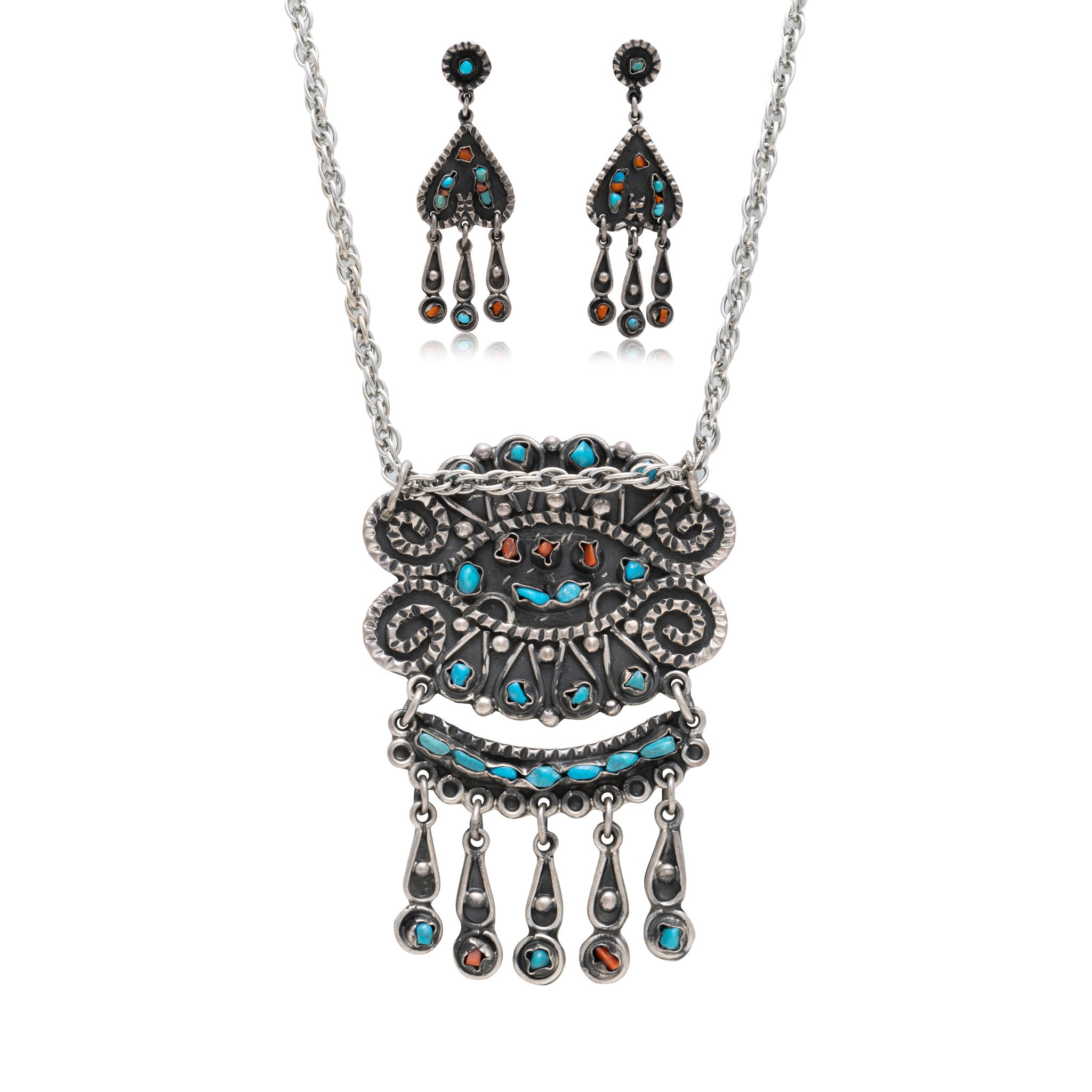 Mexican Turquoise and Coral Set, Jewelry, Earrings, Native
