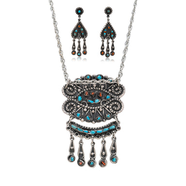 Mexican Turquoise and Coral Set, Jewelry, Earrings, Native