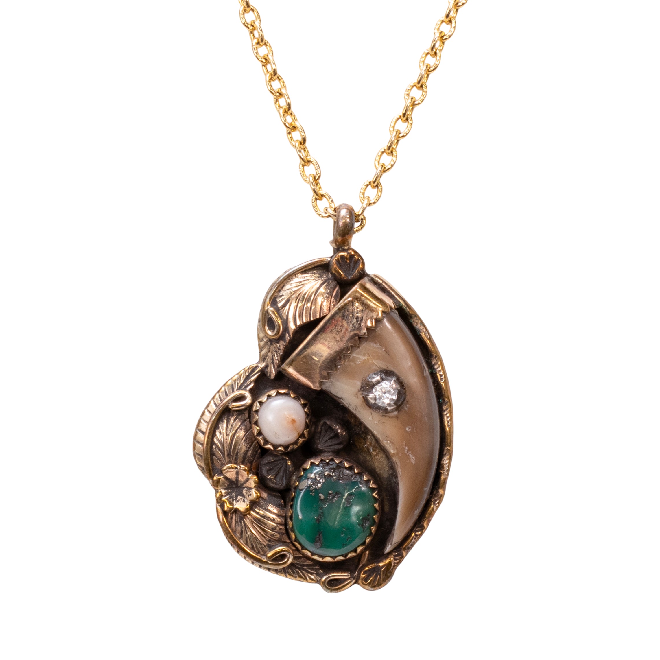 Turquoise and Bear Claw Pendant, Jewelry, Necklace, 