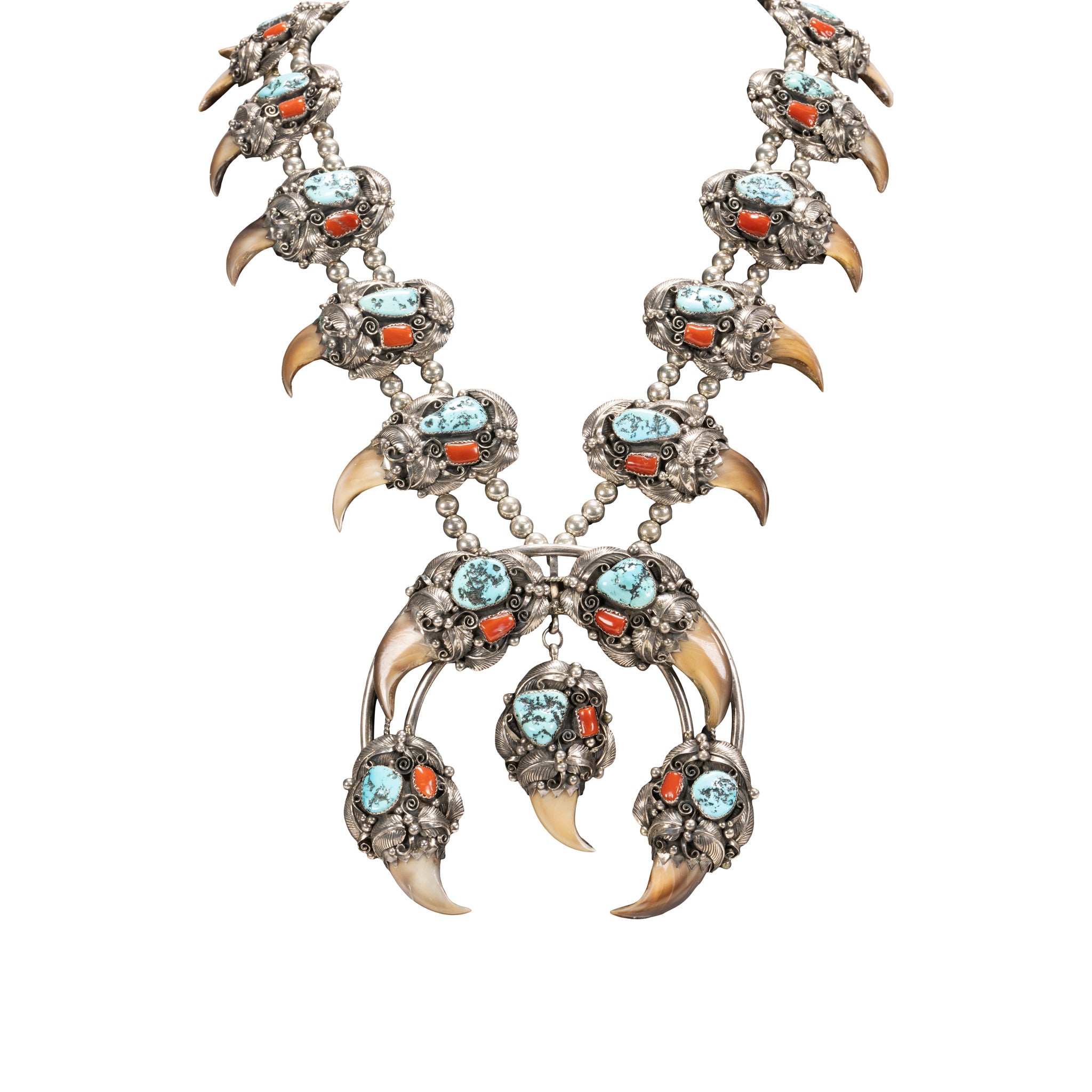 Native Bear Claw and Turquoise Squash Blossom, Jewelry, Squash Blossom, Native