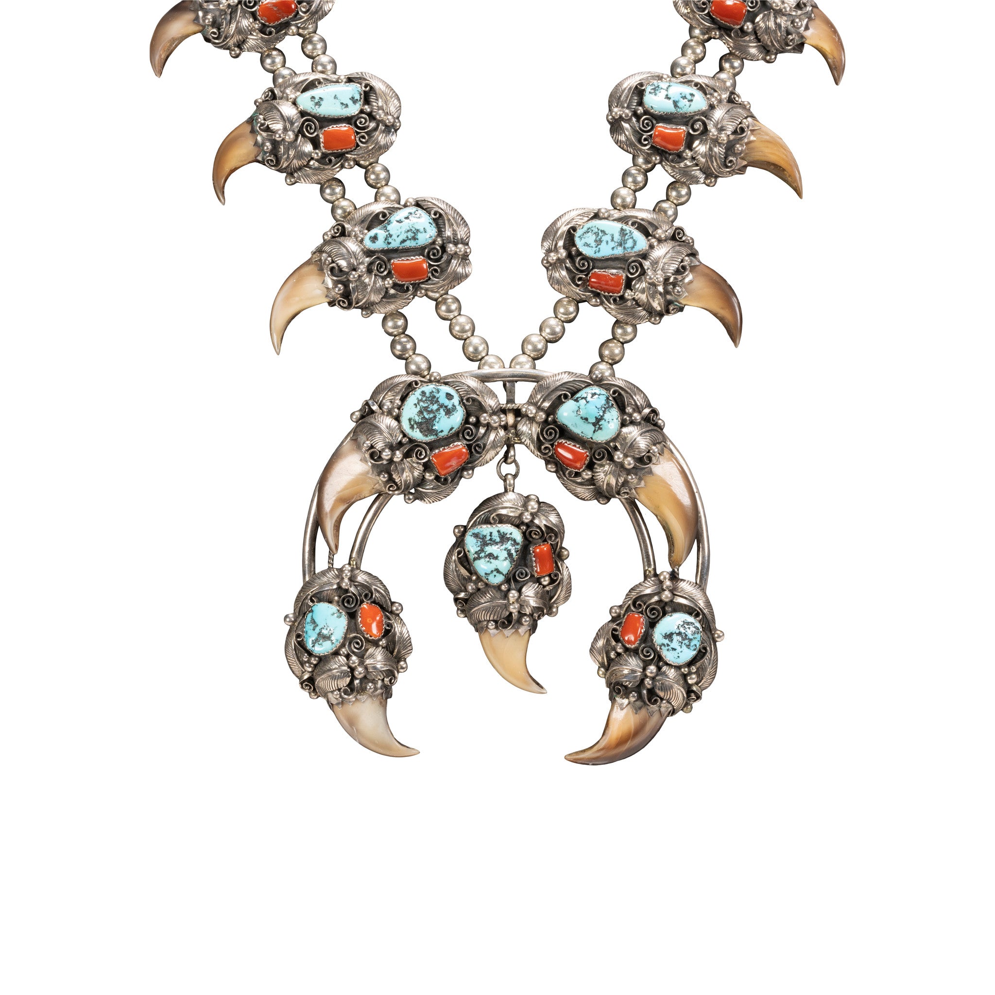 Native Bear Claw and Turquoise Squash Blossom