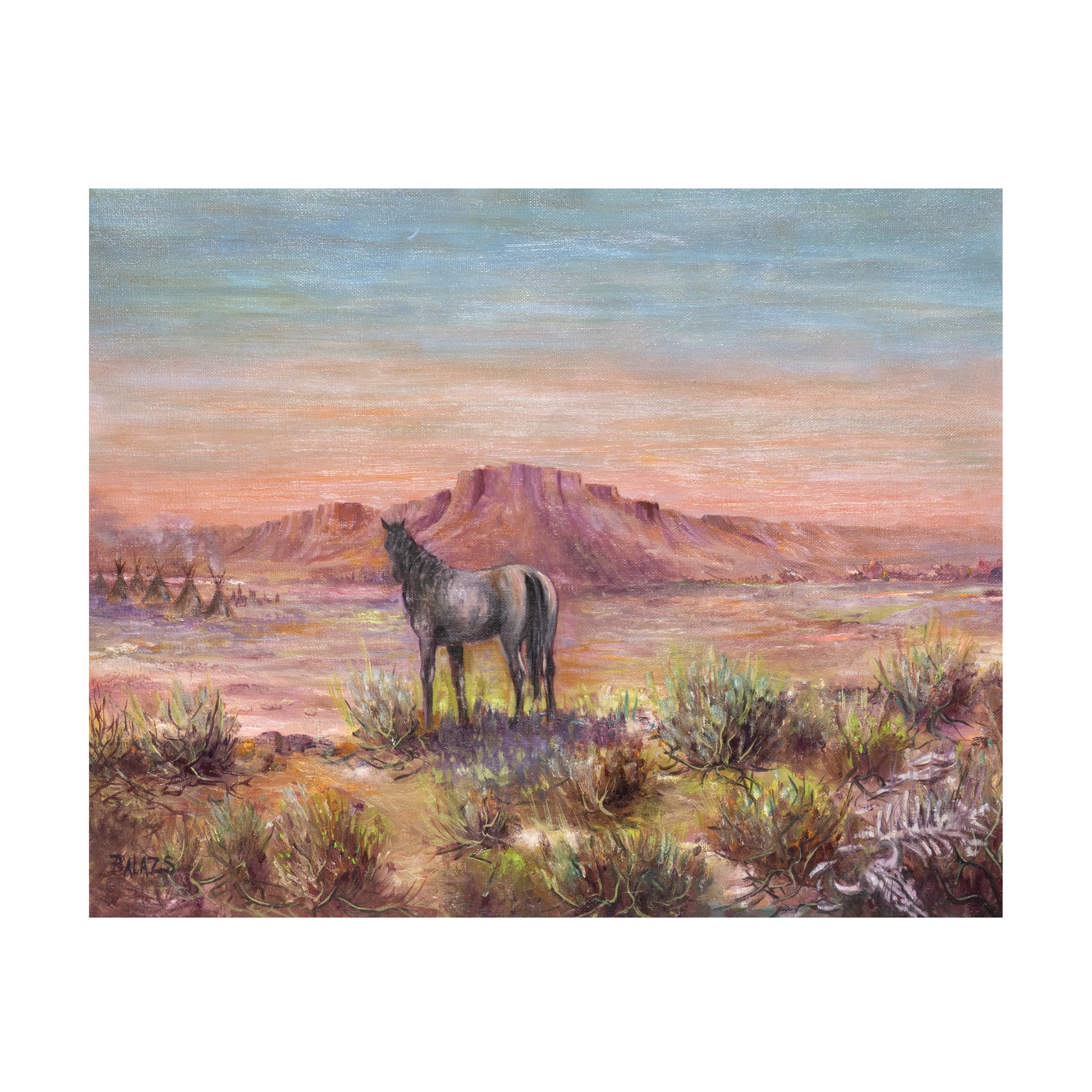 Native Village Under The Butte by Tom Balazs, Fine Art, Painting, Native American