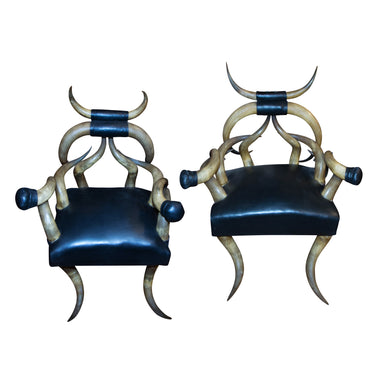 Matched Pair Steer Horn Chairs, Furnishings, Furniture, Chair