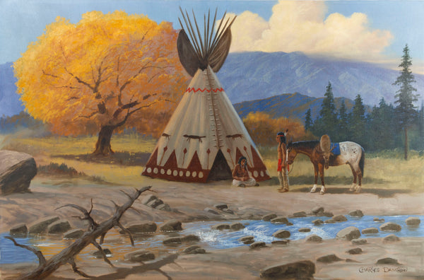 Tee Pee Scene by Charles Damrow, Fine Art, Painting, Native American