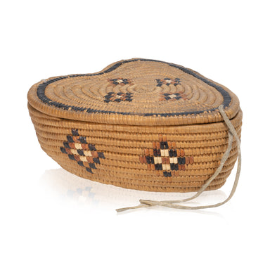 Heart Shaped Lillooet Coiled Basket, Native, Basketry, Vertical