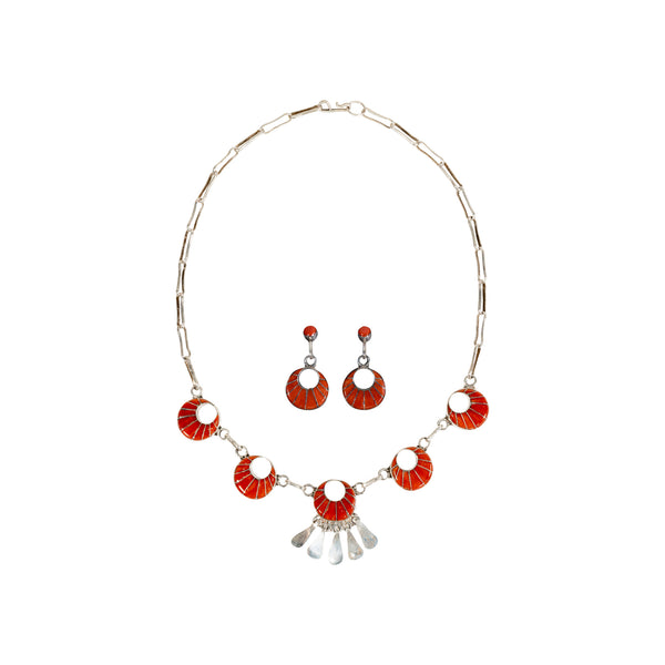 Zuni Coral Necklace and Earrings, Jewelry, Necklace, Native
