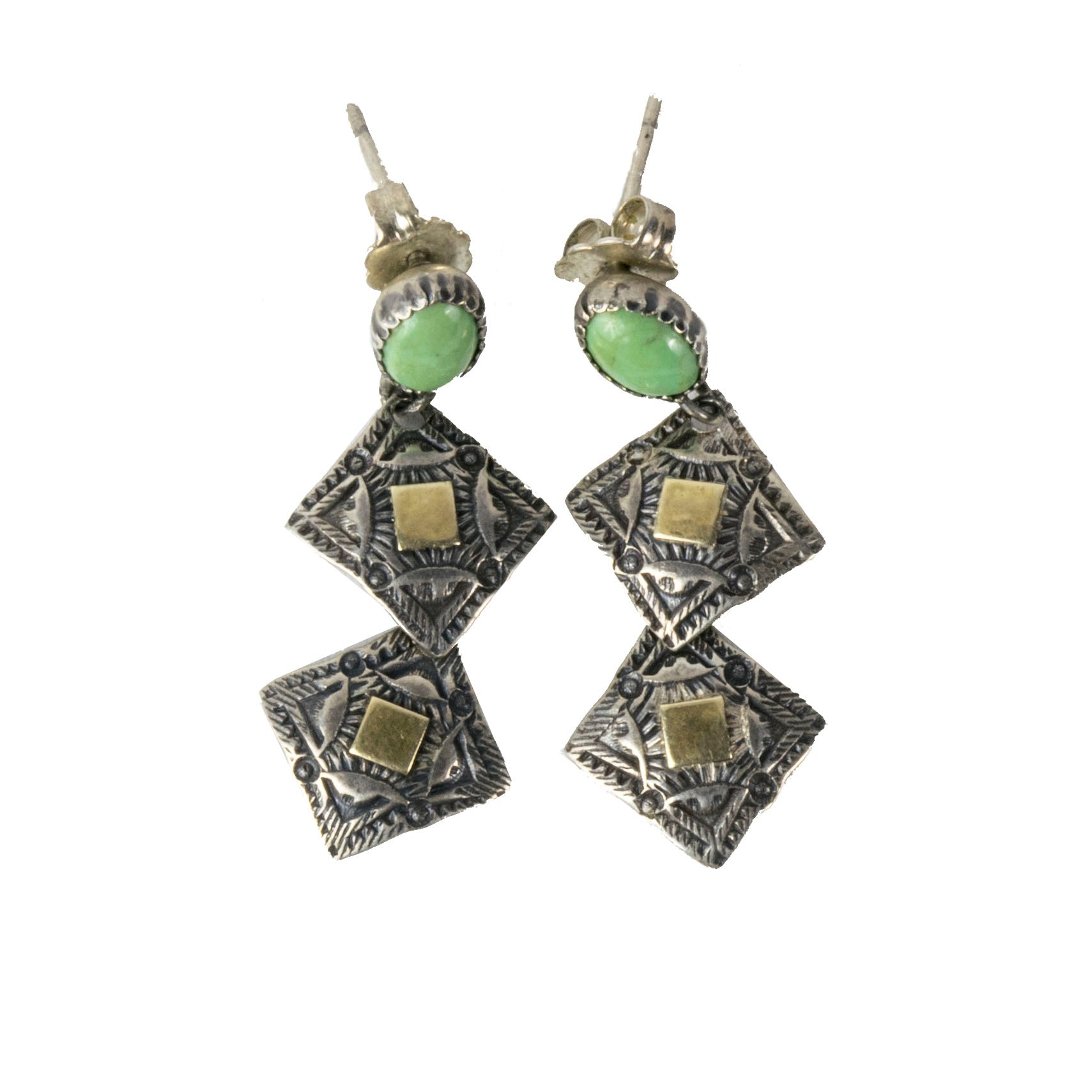 Jade, Sterling, and Gold, Jewelry, Earrings, Native