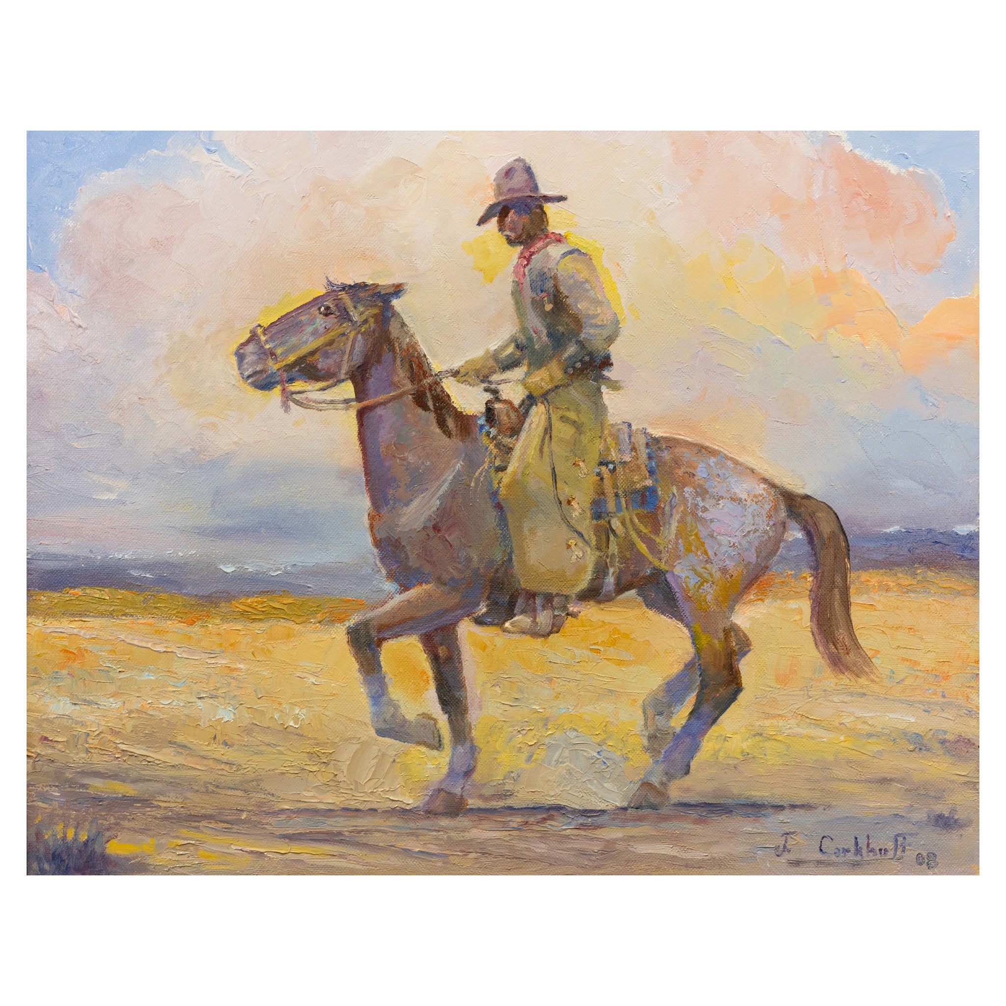 Old Blue on a Cold Morning by Jim Carkhuff, Fine Art, Painting, Western