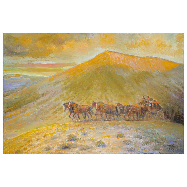 Wells Fargo-60 Miles a Day (Change Horses Every 30 Miles) by Jim Carkhuff, Fine Art, Painting, Western