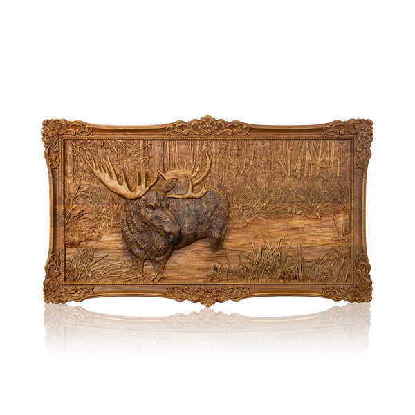 Intricate Carved Wood Moose Plaque, Furnishings, Decor, Carving