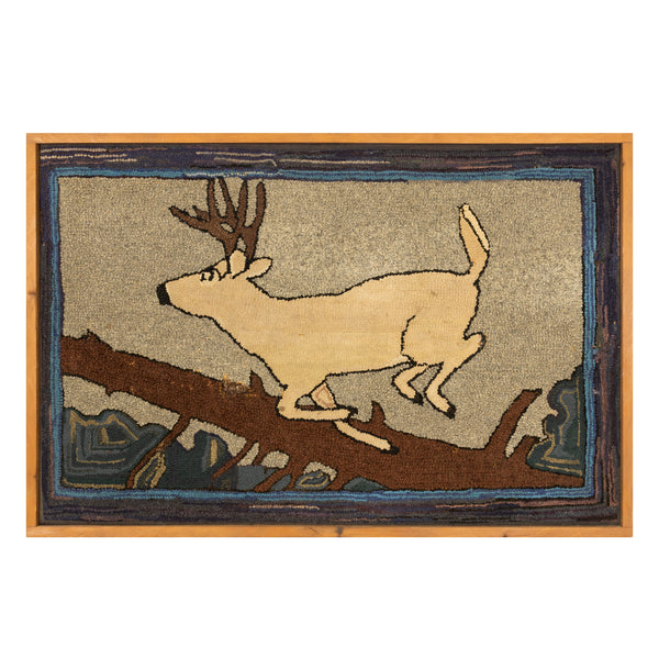 U. P. Hooked Rug with Running Whitetail Buck, Furnishings, Textiles, Rug