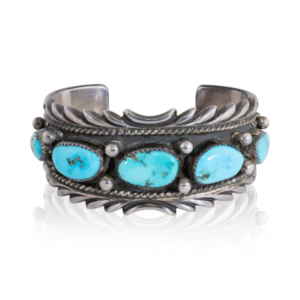 Navajo Silver and Turquoise Bracelet, Jewelry, Bracelet, Native