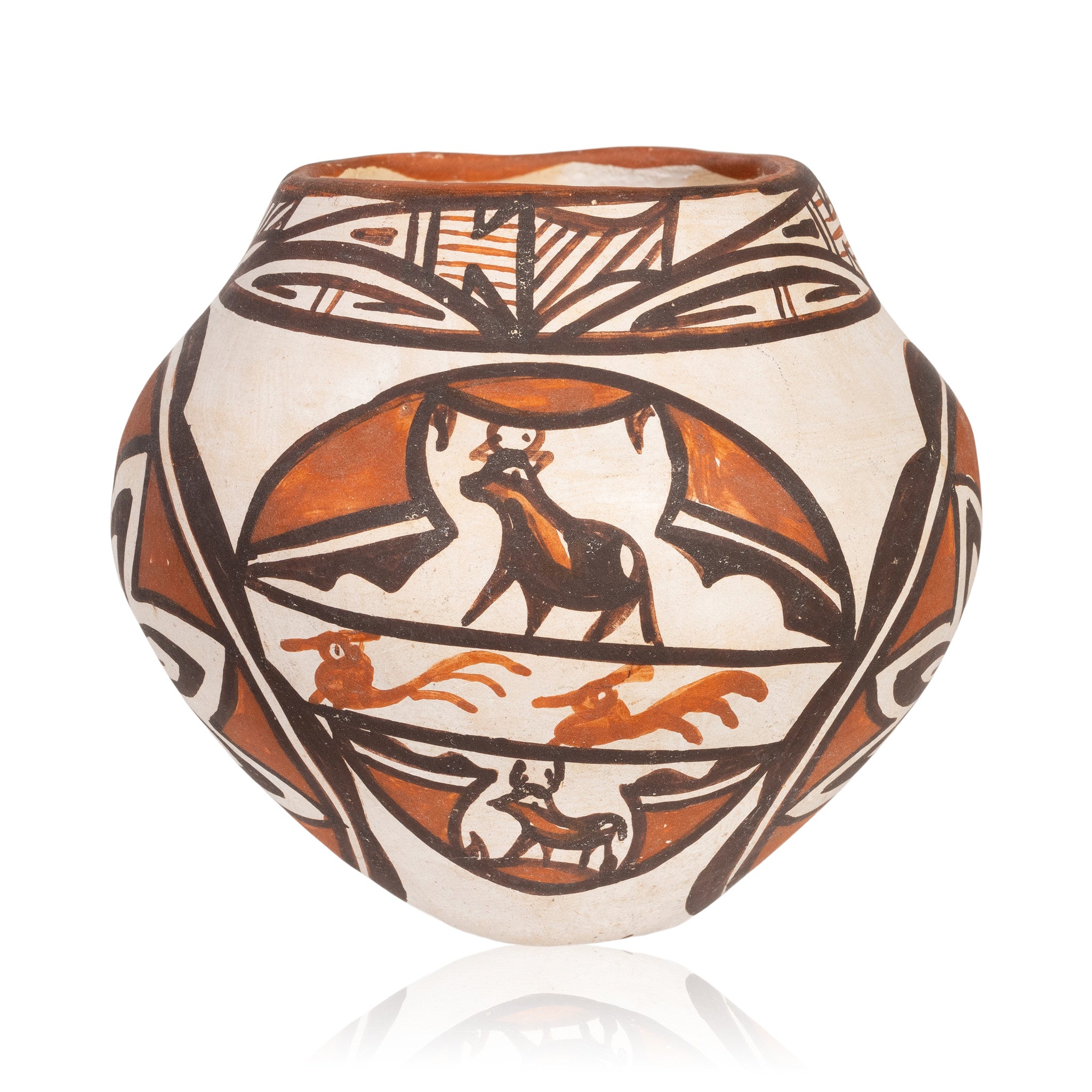 Miniature Zuni Heart Line Deer Olla, Native, Pottery, Historic