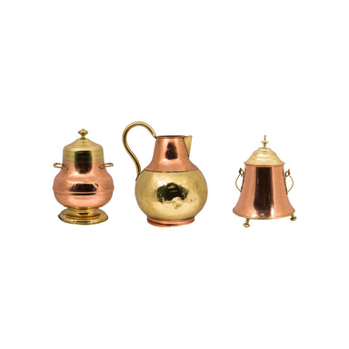 Brass and Copper Pitcher and Kettles, Furnishings, Kitchen, Cookware