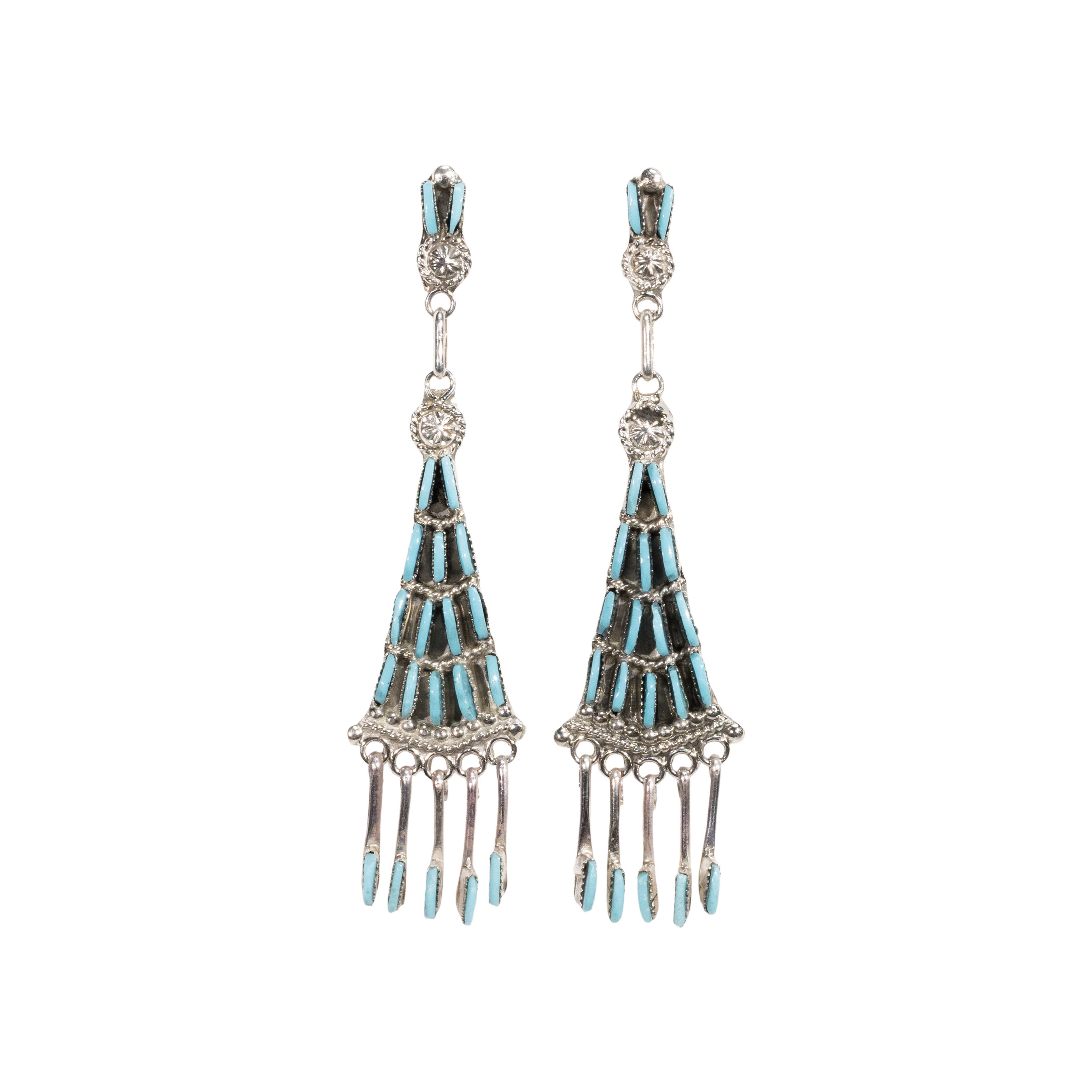 Zuni Needlepoint Turquoise Earrings, Jewelry, Earrings, Native
