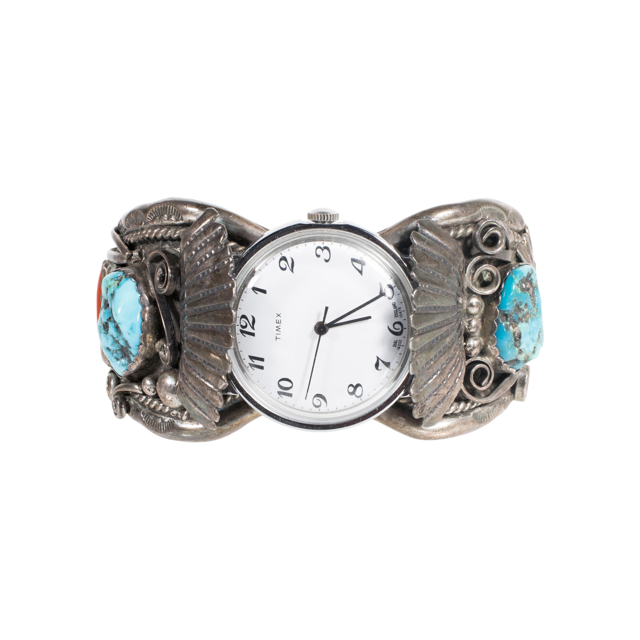 Navajo Turquoise and Coral Watchband