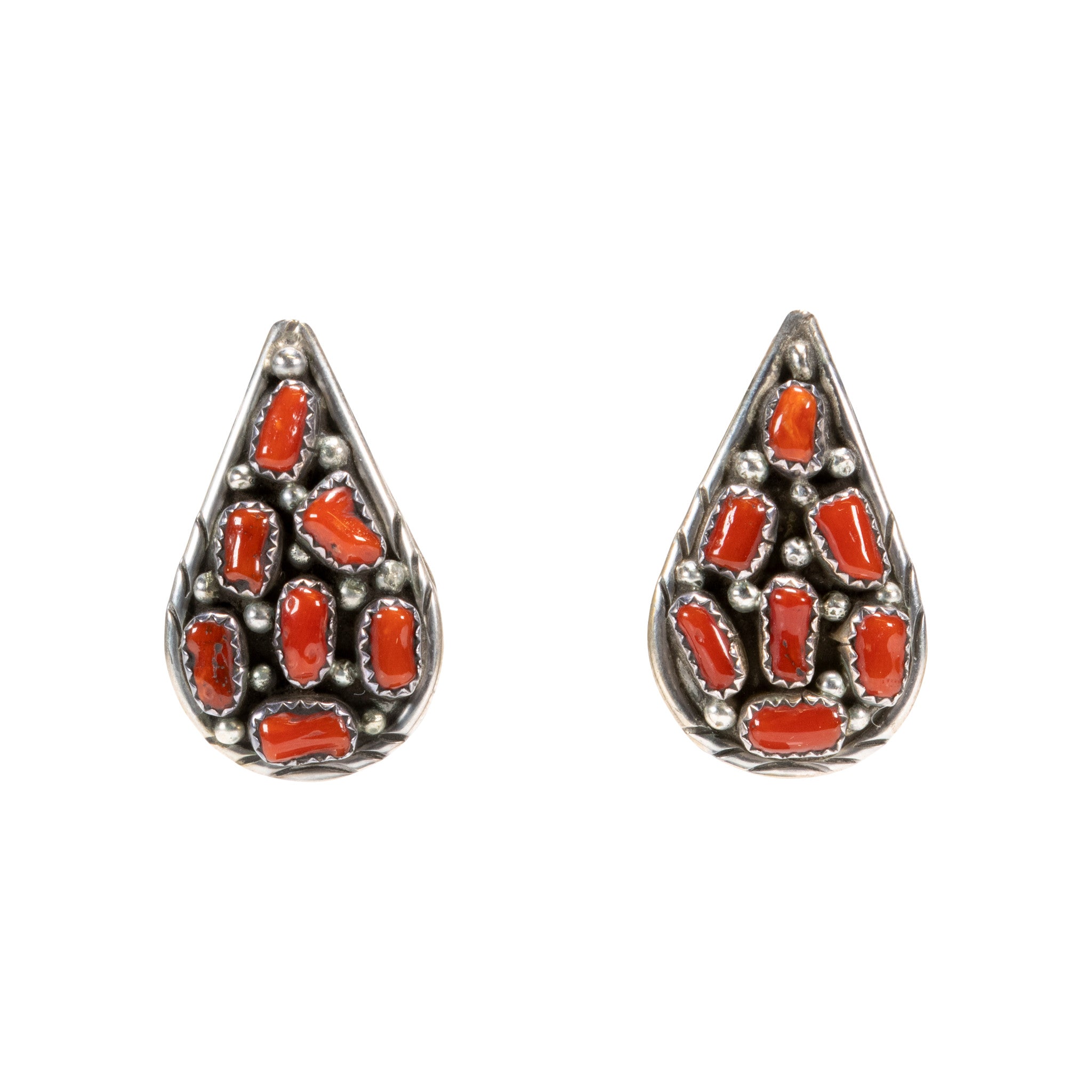 Navajo Coral and Sterling Earrings
