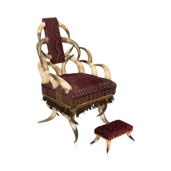 Texas Horn Chair and Foot Stool, Furnishings, Furniture, Chair
