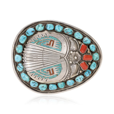 Zuni Turquoise and Coral Buckle, Jewelry, Buckle, Native