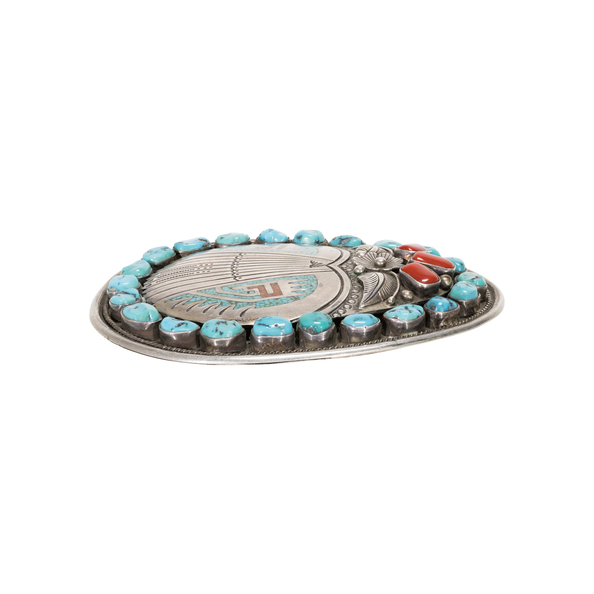 Zuni Turquoise and Coral Buckle
