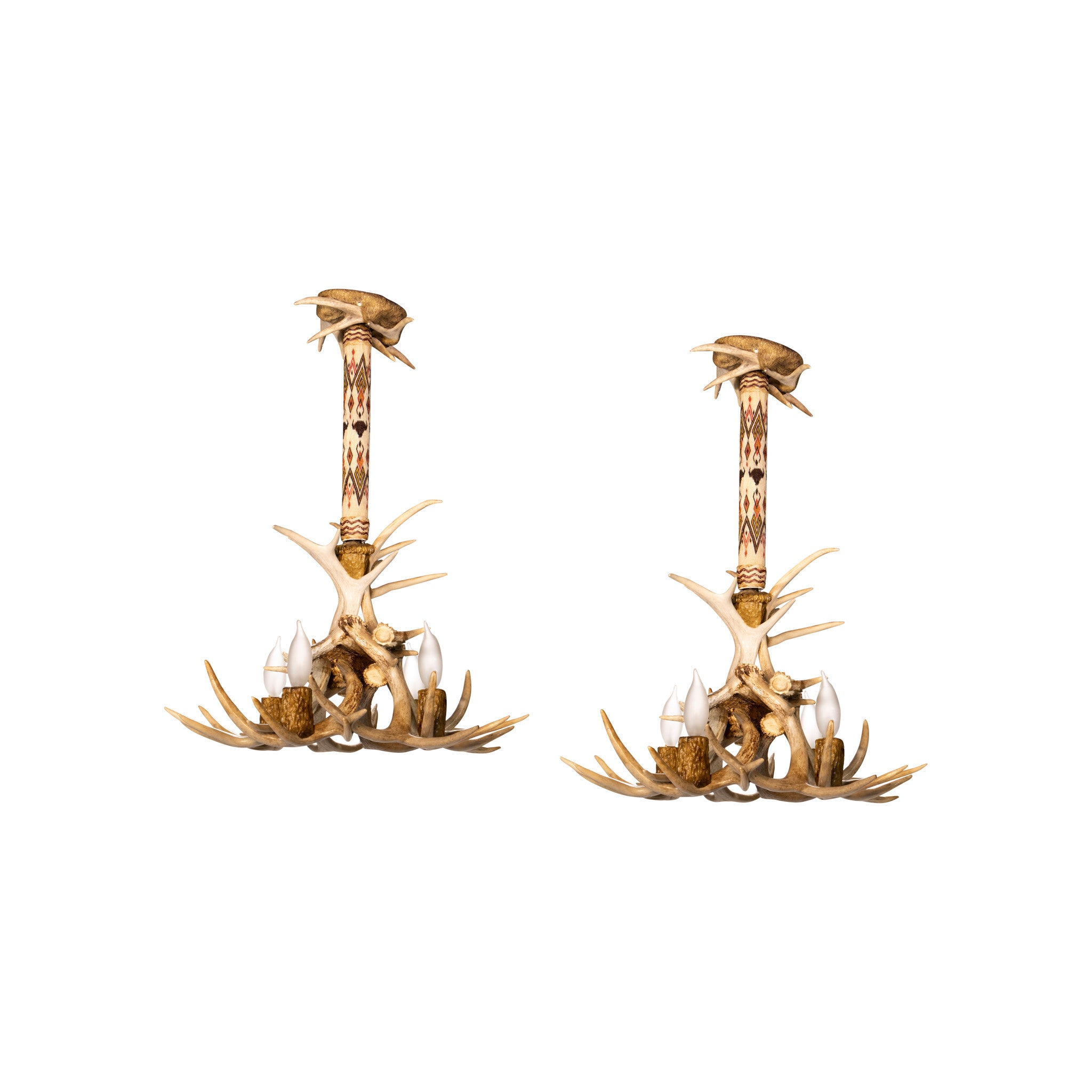 Pair of Antler Chandeilers with Horsehair Hitching, Furnishings, Lighting, Ceiling Light