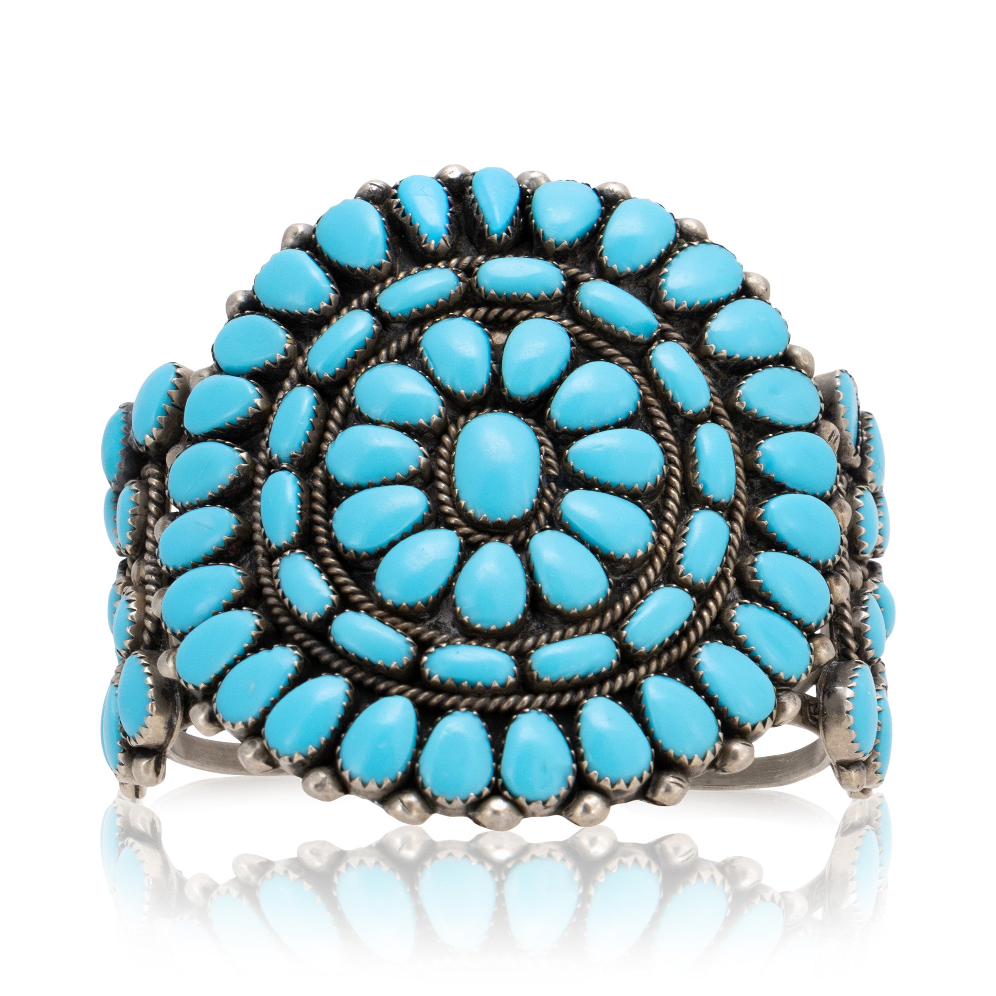 Native American Zuni Made Turquoise Cluster and Sterling Silver Cuff B -  Gold Bear Trading Company