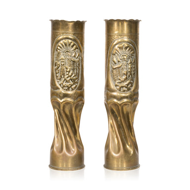 Matched Pair Trench Art Vases, Furnishings, Decor, Trench Art