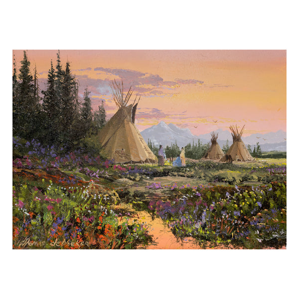 Mountain Valley Encampment by Thomas deDecker, Fine Art, Painting, Native American