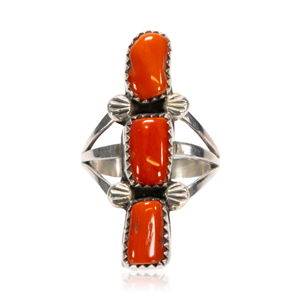 Chippewa Coral and Sterling Ring, Jewelry, Ring, Native