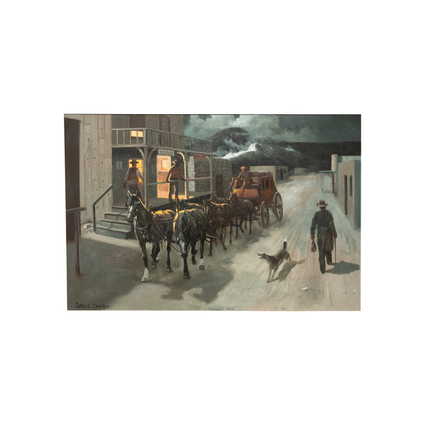 Stagecoach in Western Town by Charles Damrow, Fine Art, Painting, Western
