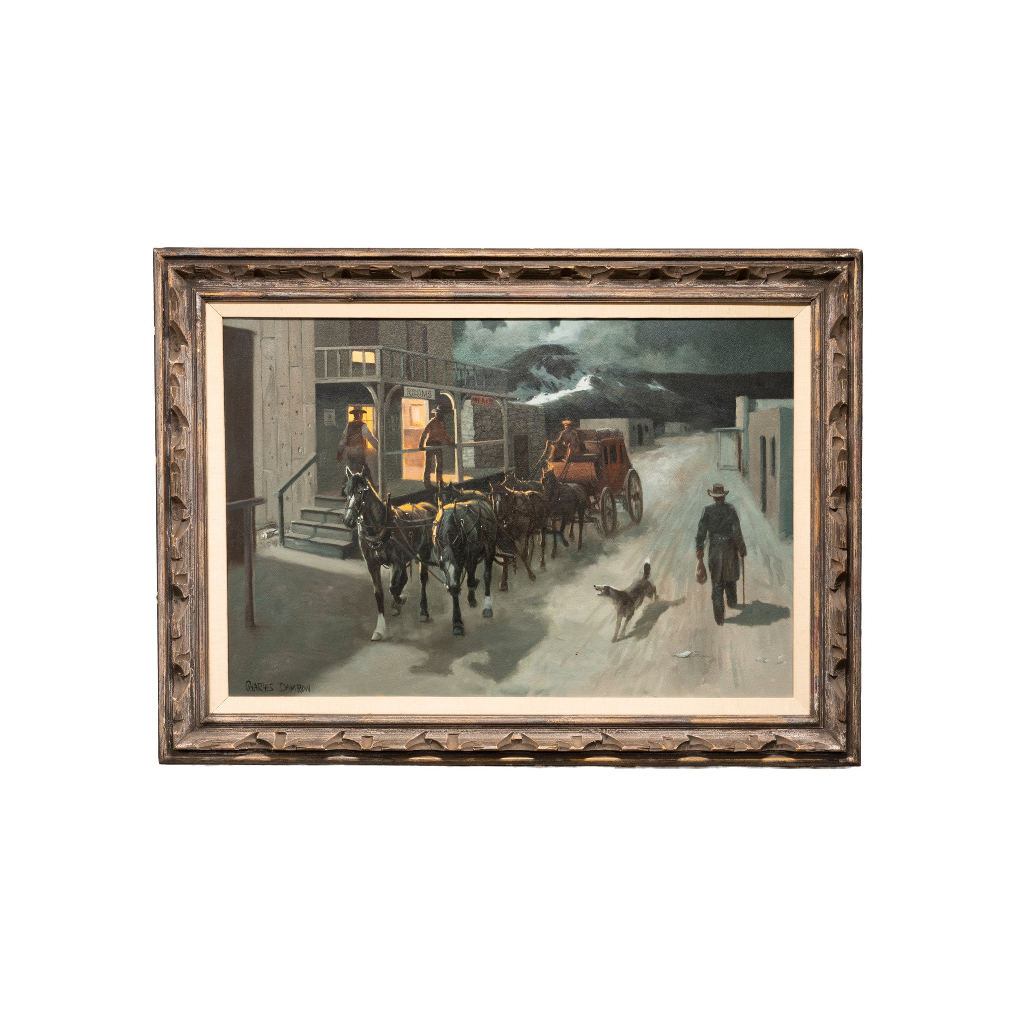 Stagecoach in Western Town by Charles Damrow