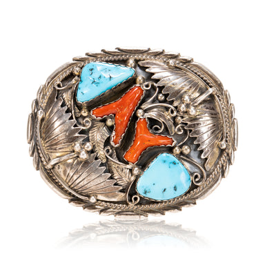 Navajo Coral and Turquoise Buckle, Jewelry, Buckle, Native