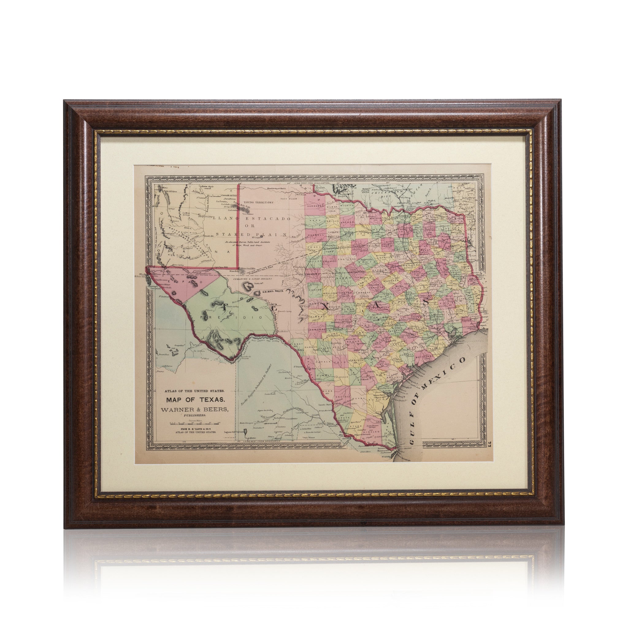 Map of Texas; Warner & Beers 1870, Furnishings, Decor, Map