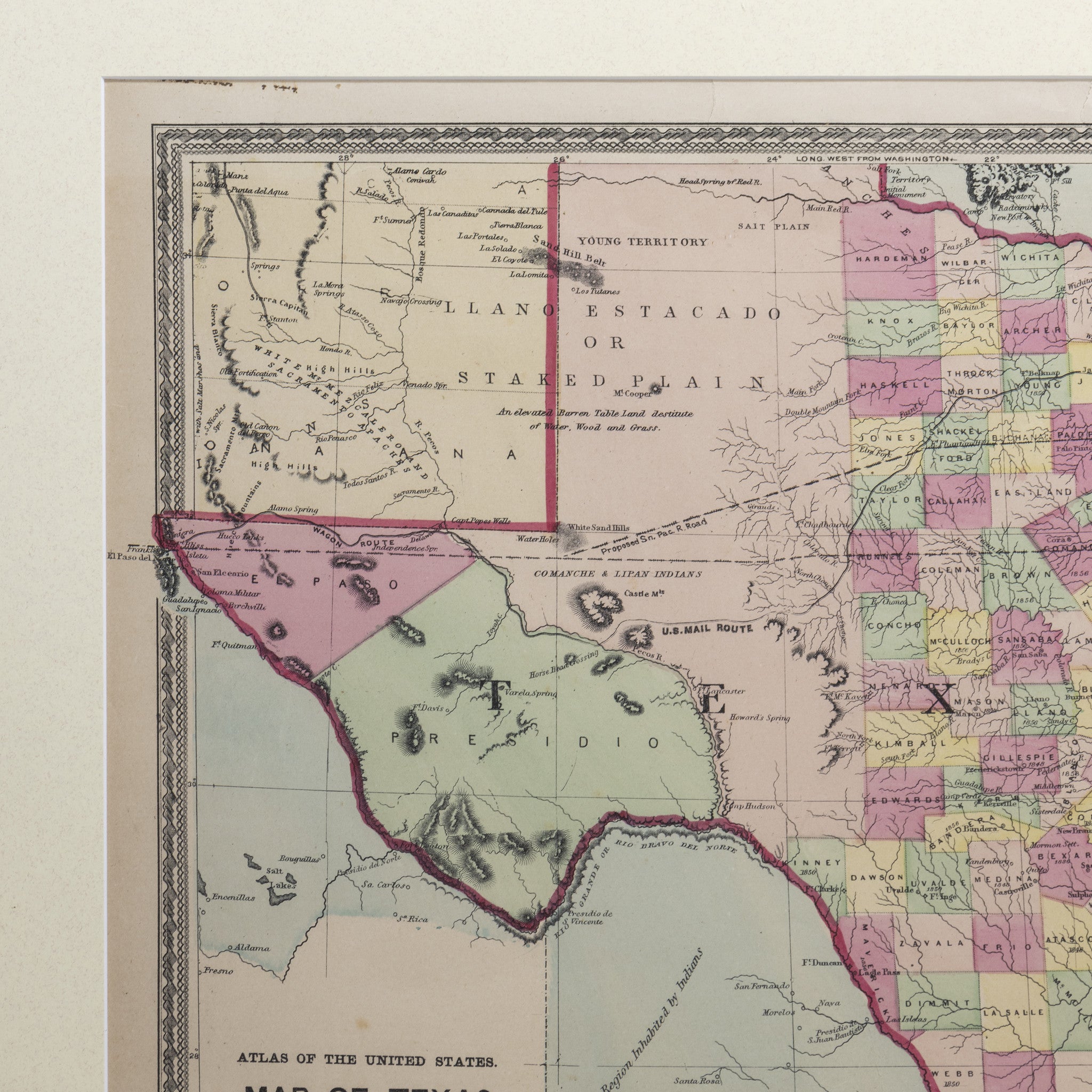 Map of Texas; Warner & Beers 1870